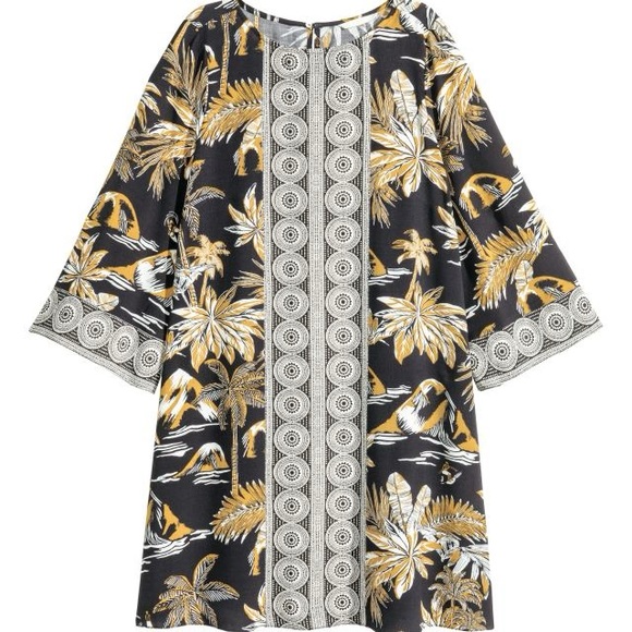 Short A Line Black and Gold Palm Print Dress or Cover-up NWT - Picture 3 of 6